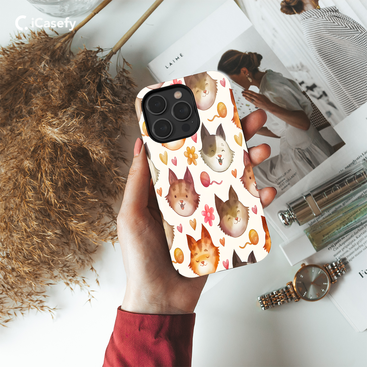 Watercolor Cat Day Phone Case iPhone Samsung Cover Pixel 1133 - Image 2