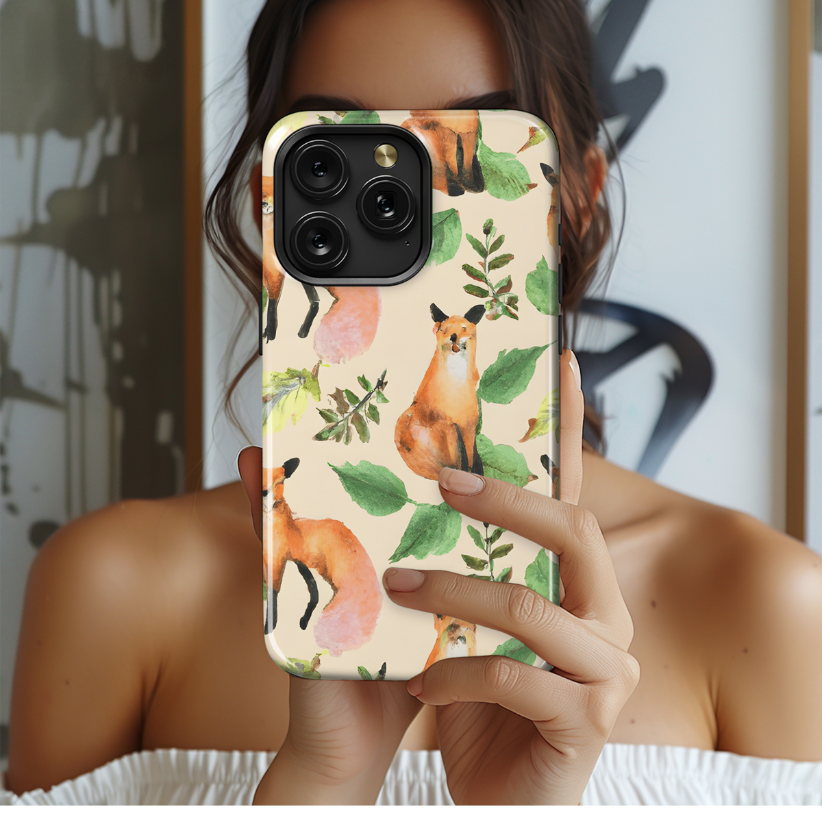 Watercolor Forest Animals Leaves Phone Case iPhone Samsung Cover Pixel 3444 - Image 2