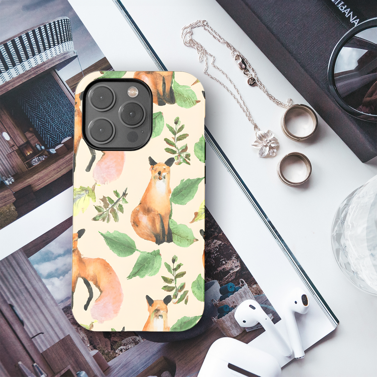 Watercolor Forest Animals Leaves Phone Case iPhone Samsung Cover Pixel 3444 - Image 3