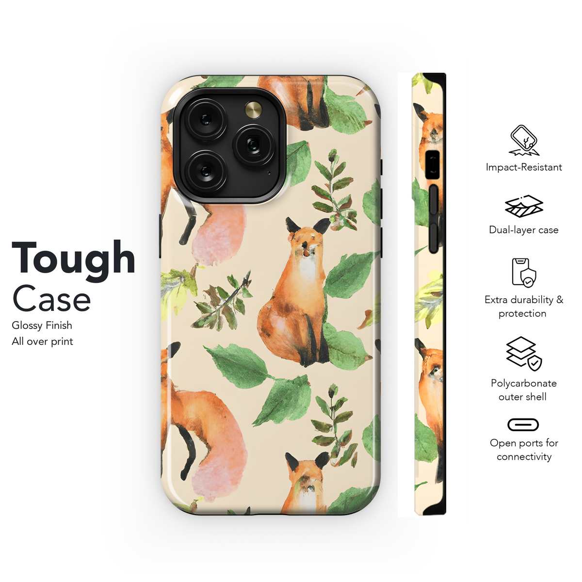 Watercolor Forest Animals Leaves Phone Case iPhone Samsung Cover Pixel 3444 - Image 6