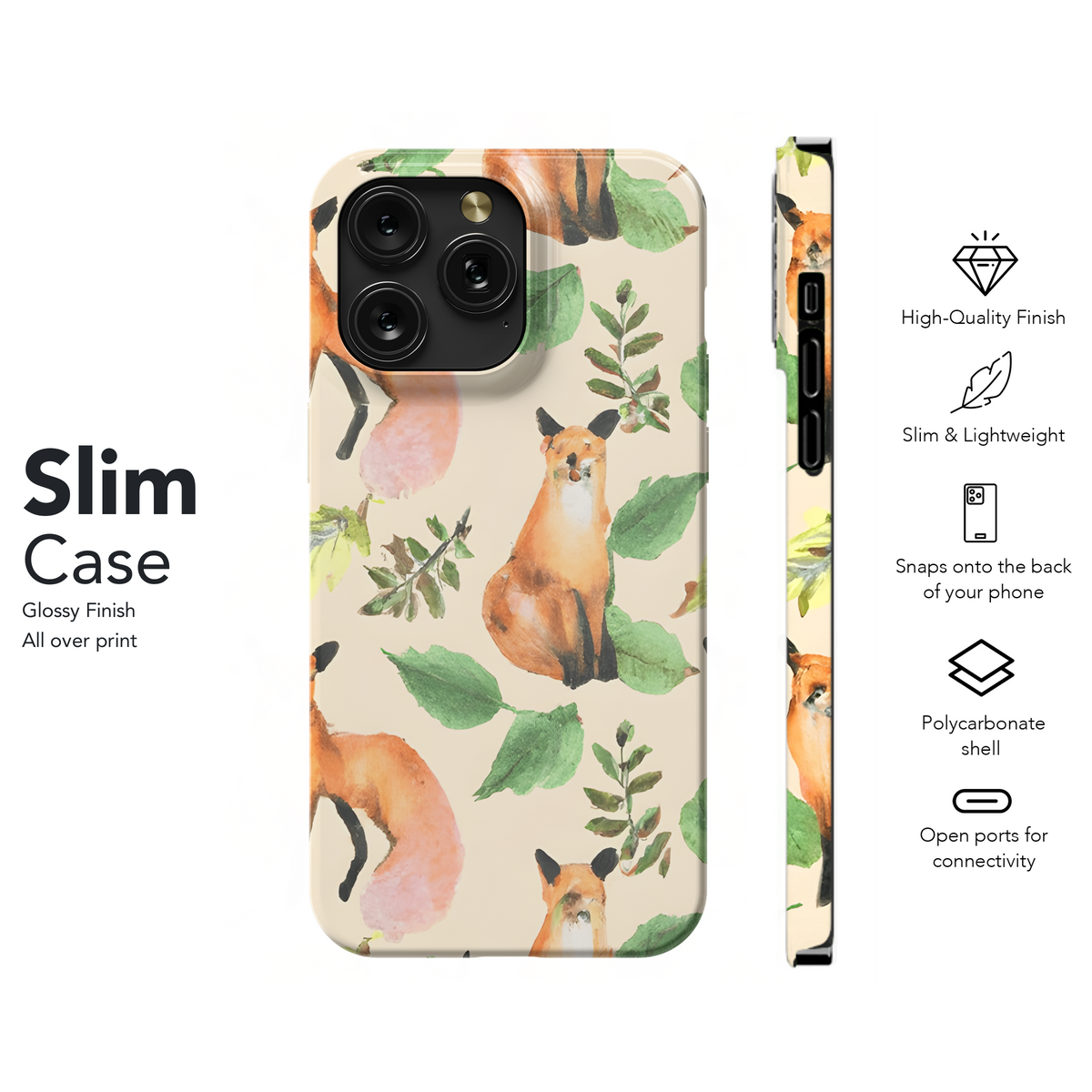 Watercolor Forest Animals Leaves Phone Case iPhone Samsung Cover Pixel 3444 - Image 7