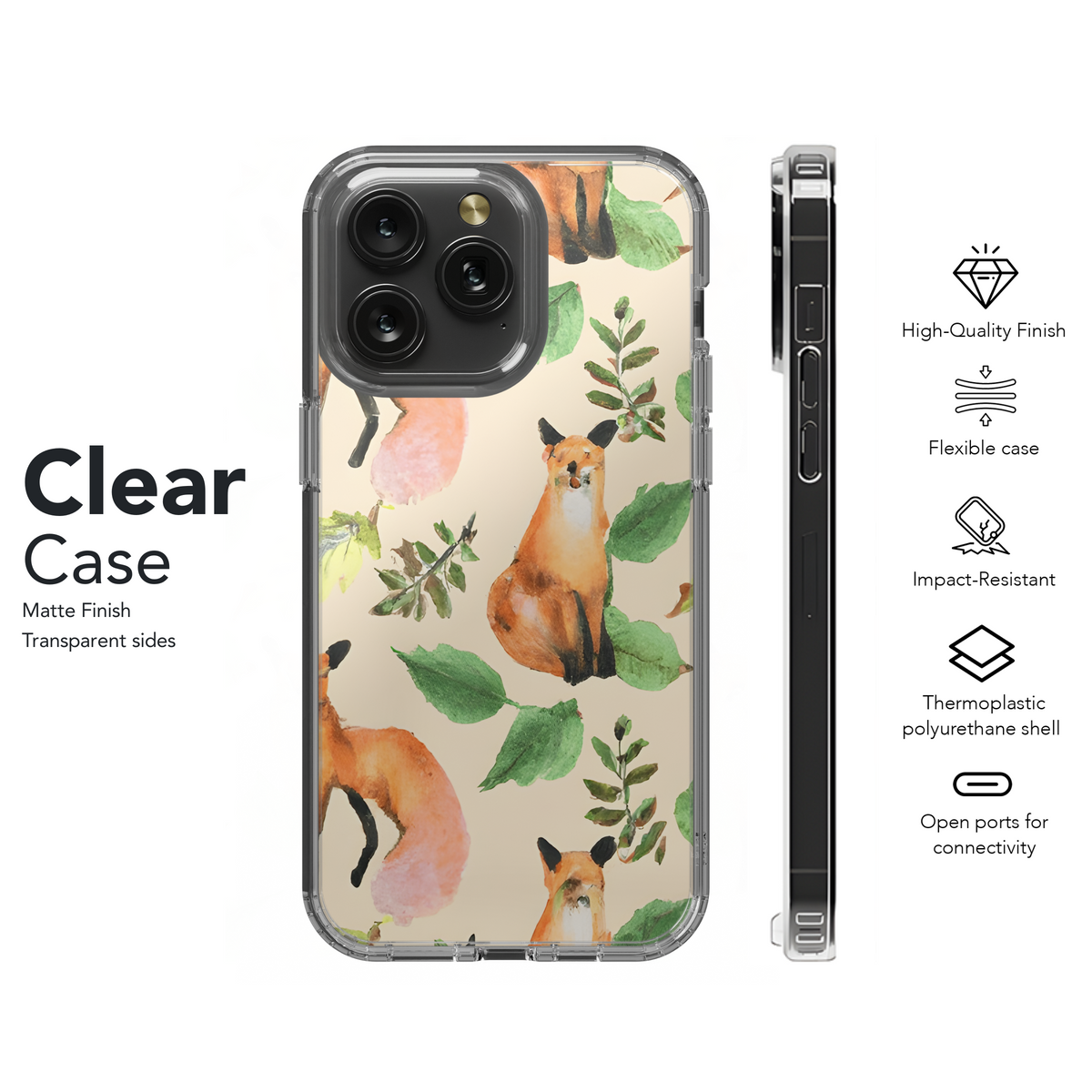 Watercolor Forest Animals Leaves Phone Case iPhone Samsung Cover Pixel 3444 - Image 8