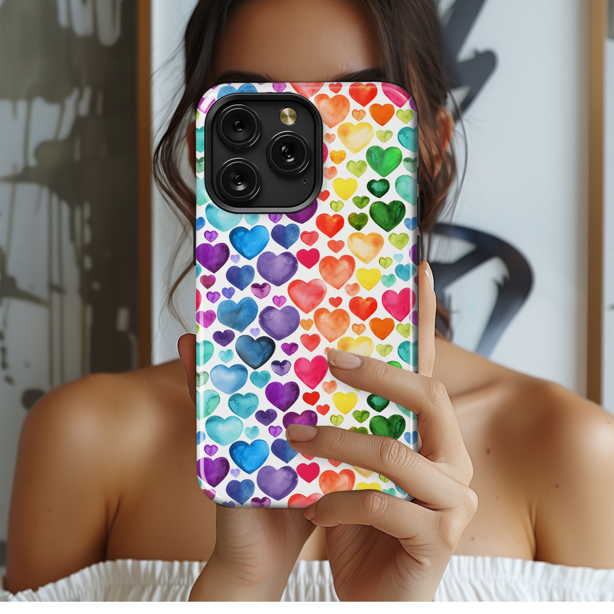 Watercolor Hearts Phone Case iPhone Samsung Cover Pixel 3856 - Image 2