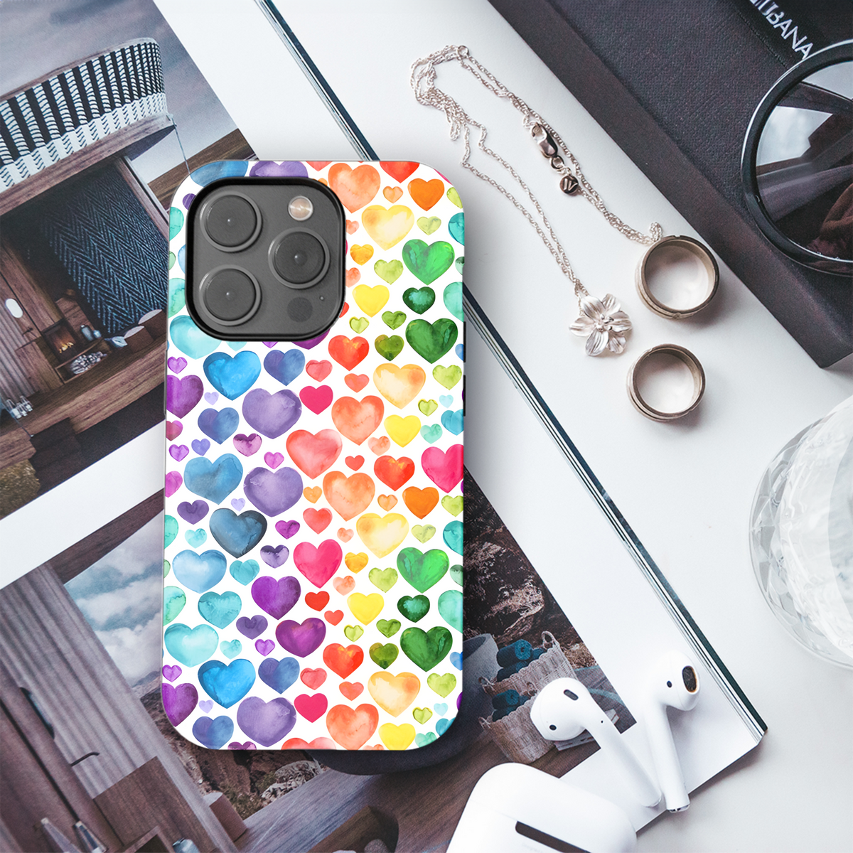 Watercolor Hearts Phone Case iPhone Samsung Cover Pixel 3856 - Image 3