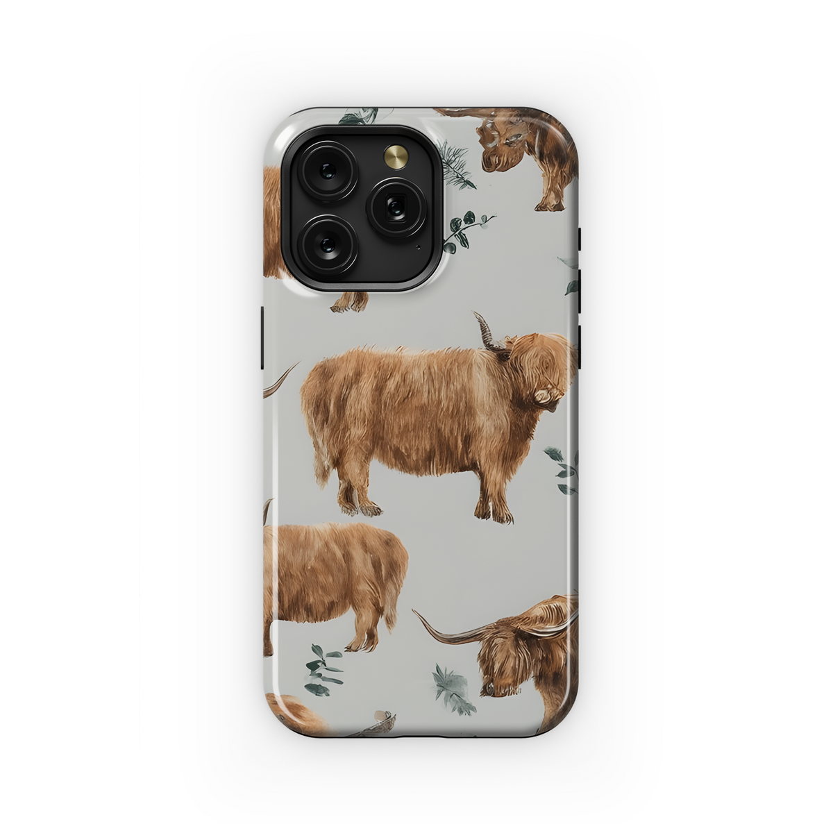 Watercolor Highland Cow Print Phone Case iPhone Samsung Cover Pixel 3417 - Image 1