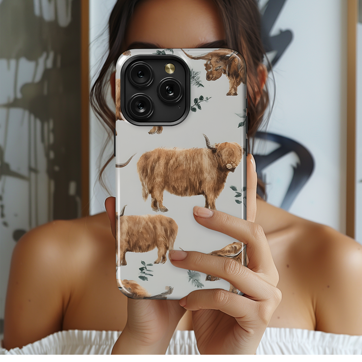 Watercolor Highland Cow Print Phone Case iPhone Samsung Cover Pixel 3417 - Image 2