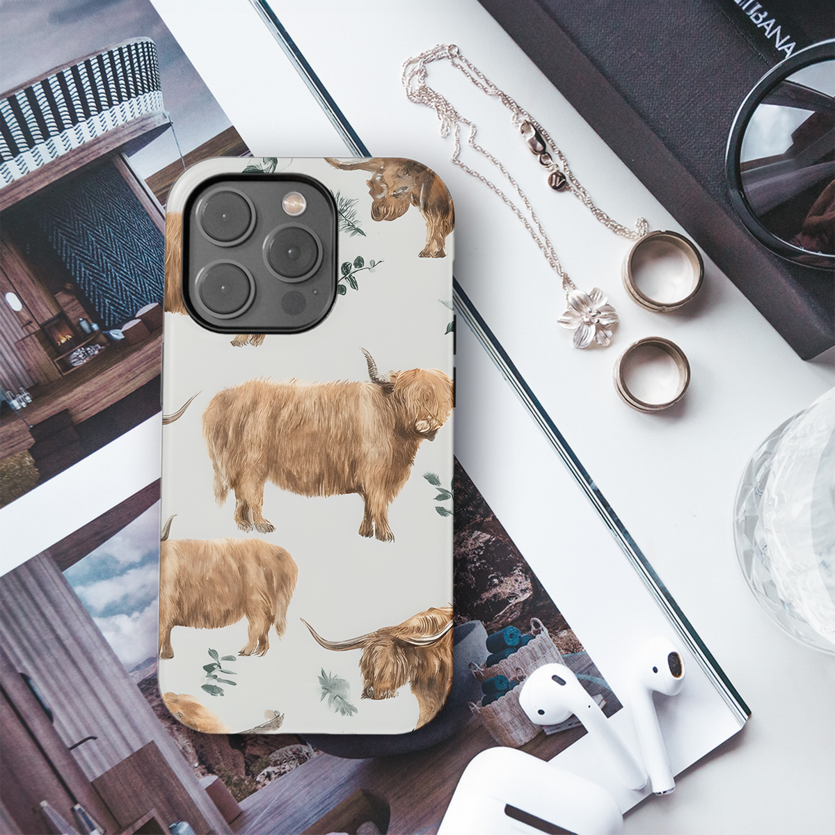 Watercolor Highland Cow Print Phone Case iPhone Samsung Cover Pixel 3417 - Image 3