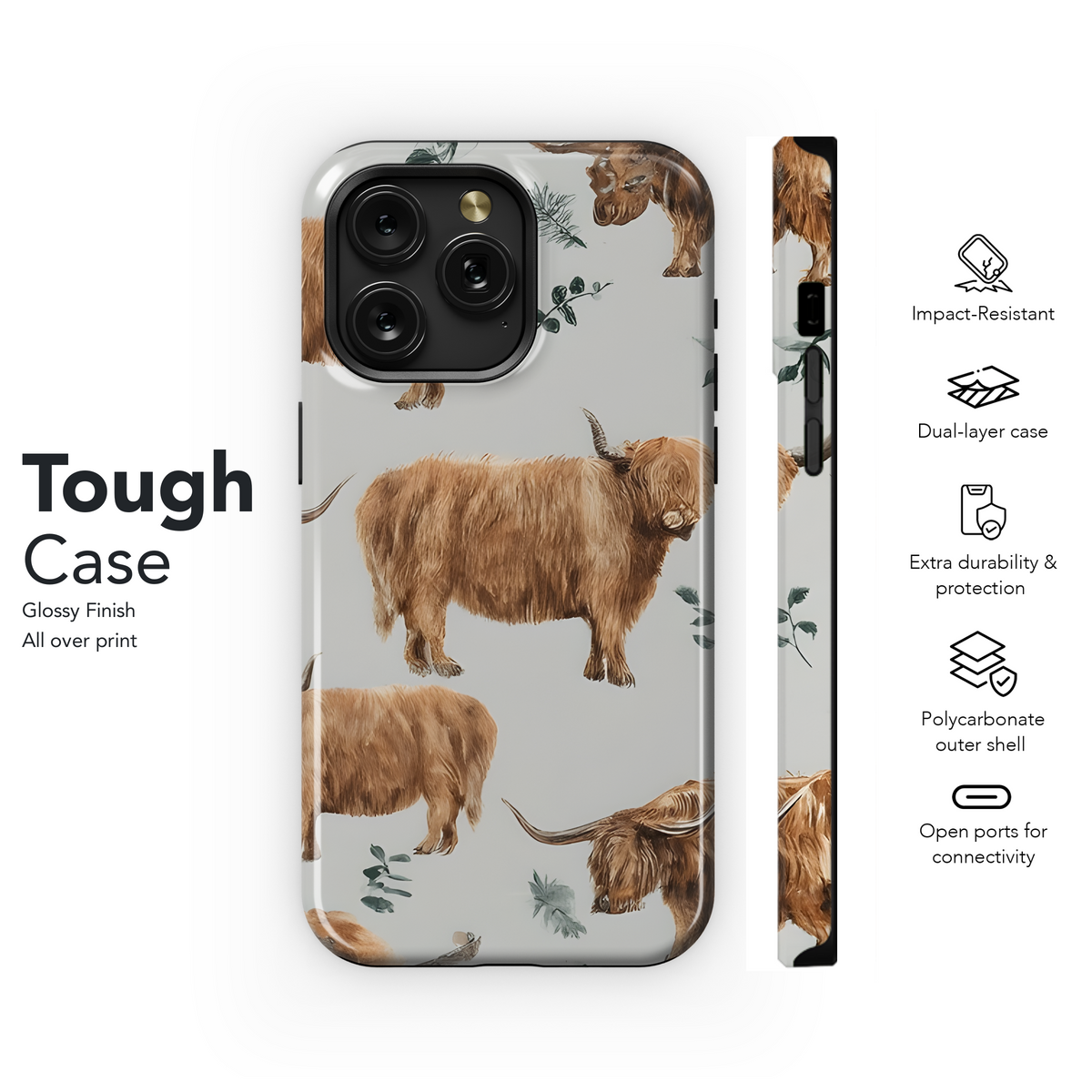 Watercolor Highland Cow Print Phone Case iPhone Samsung Cover Pixel 3417 - Image 6