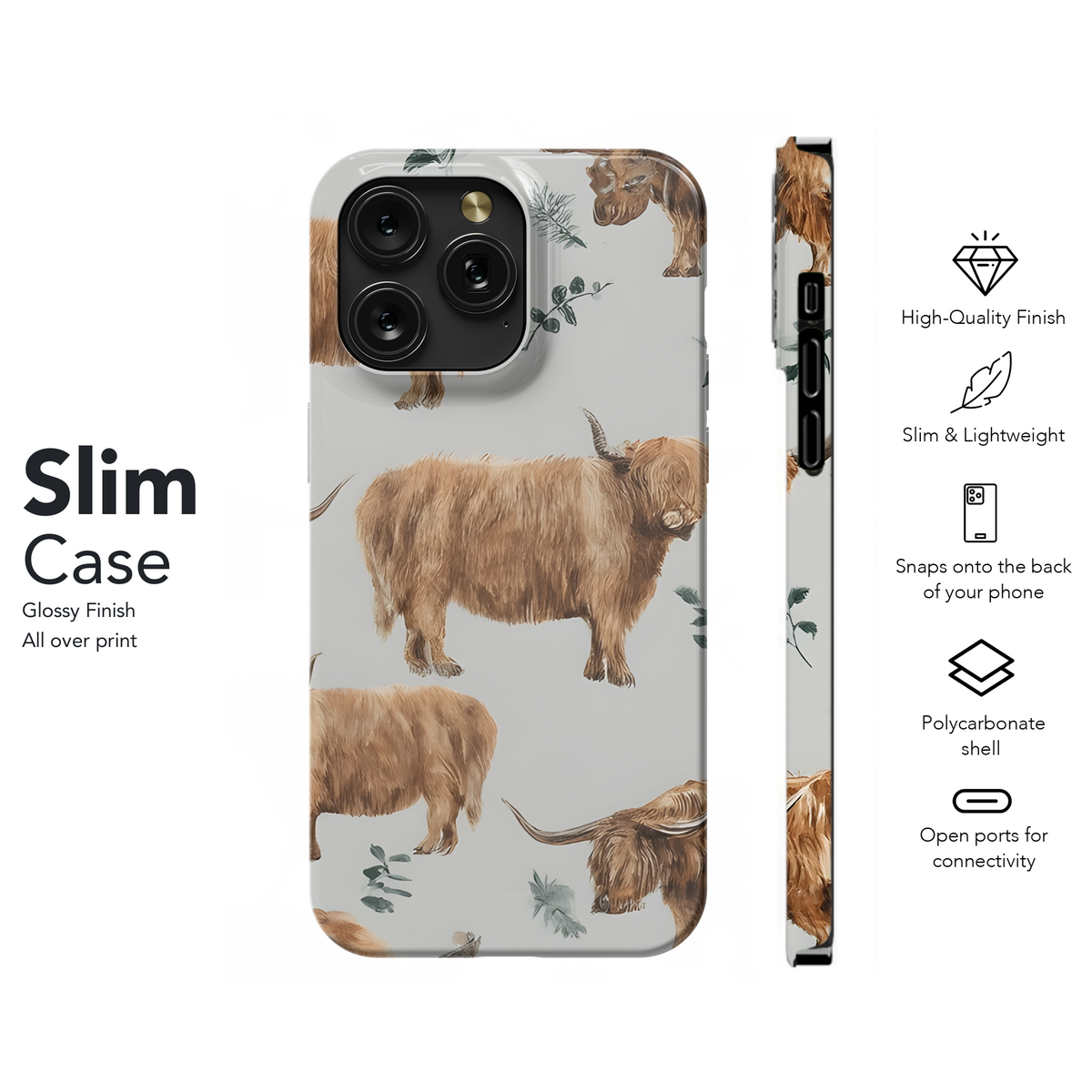 Watercolor Highland Cow Print Phone Case iPhone Samsung Cover Pixel 3417 - Image 7