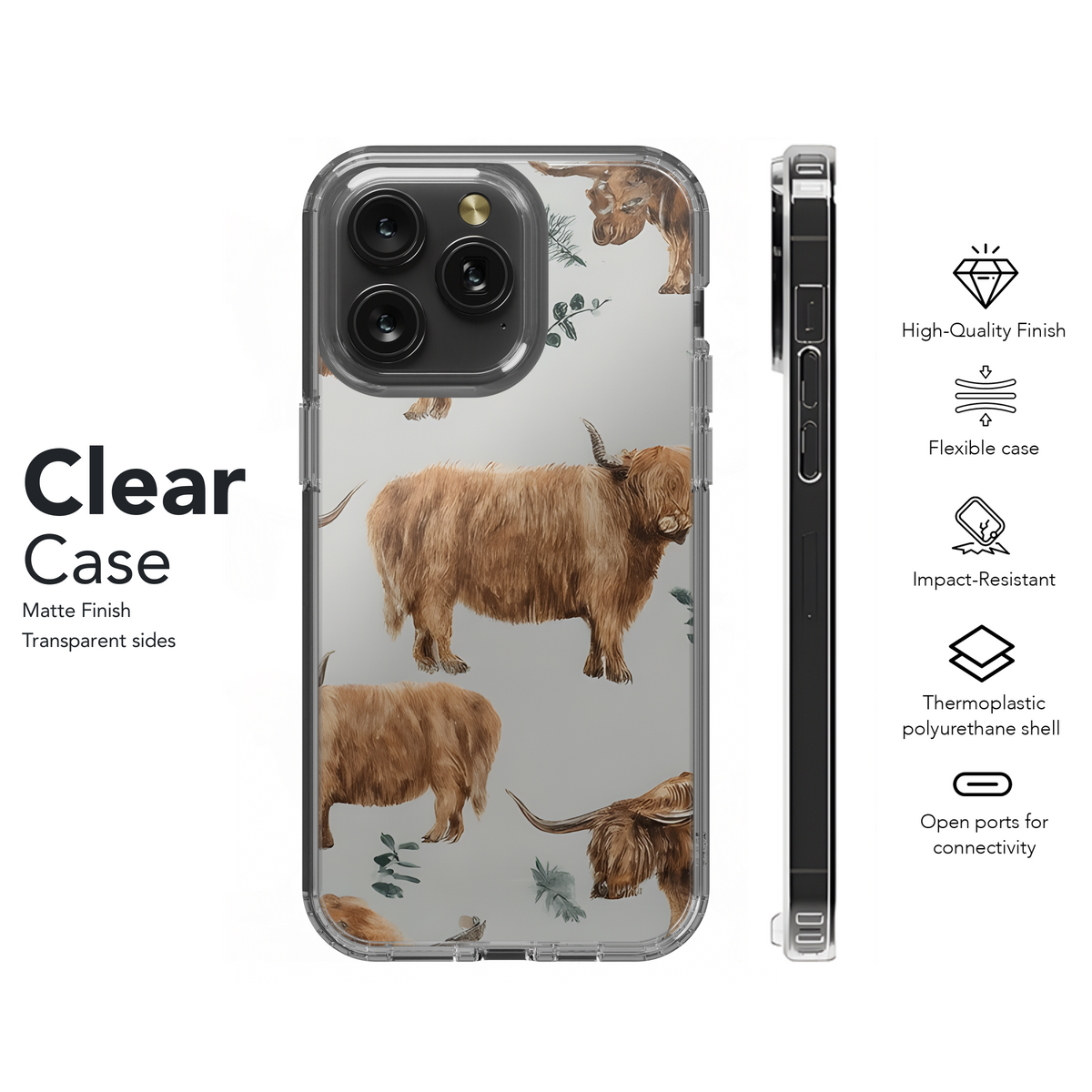 Watercolor Highland Cow Print Phone Case iPhone Samsung Cover Pixel 3417 - Image 8