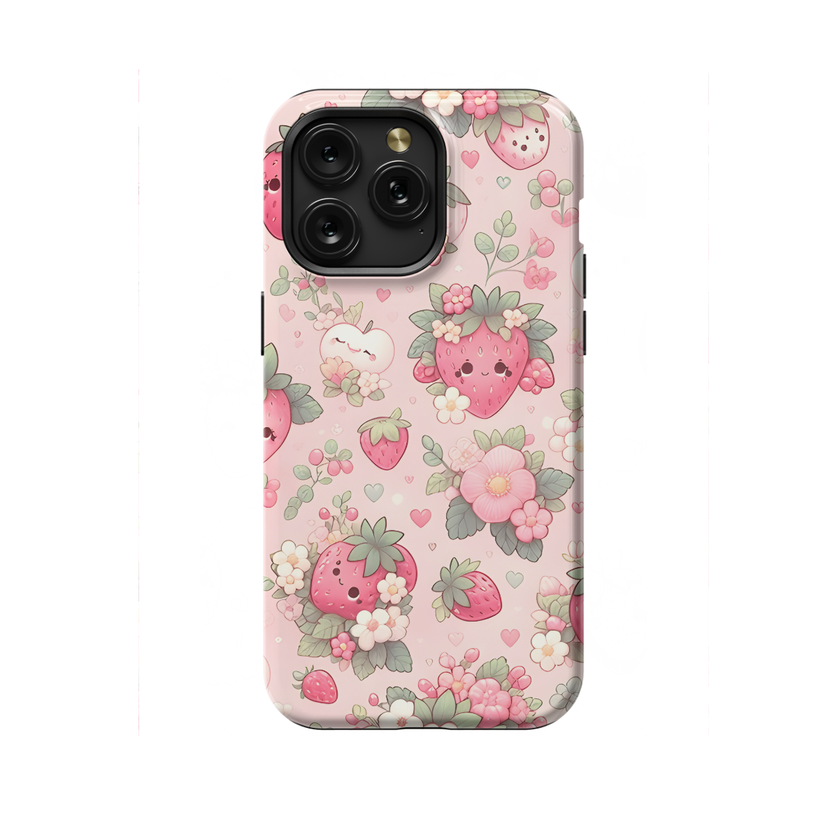 Watercolor Kawaii Strawberries Flower Phone Case iPhone Samsung Cover Pixel 1690 - Image 1