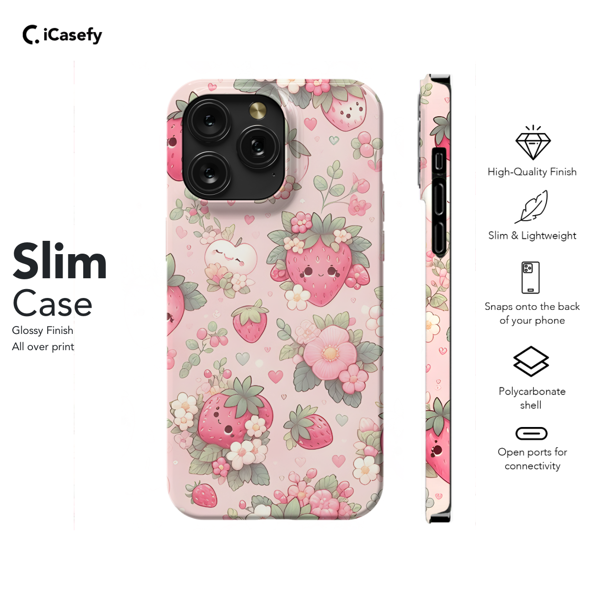 Watercolor Kawaii Strawberries Flower Phone Case iPhone Samsung Cover Pixel 1690 - Image 6