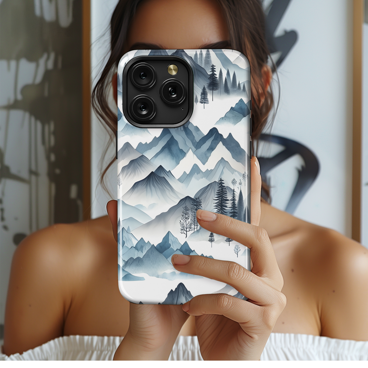 Watercolor Mountain Painting Phone Case iPhone Samsung Cover Pixel 3164 - Image 2