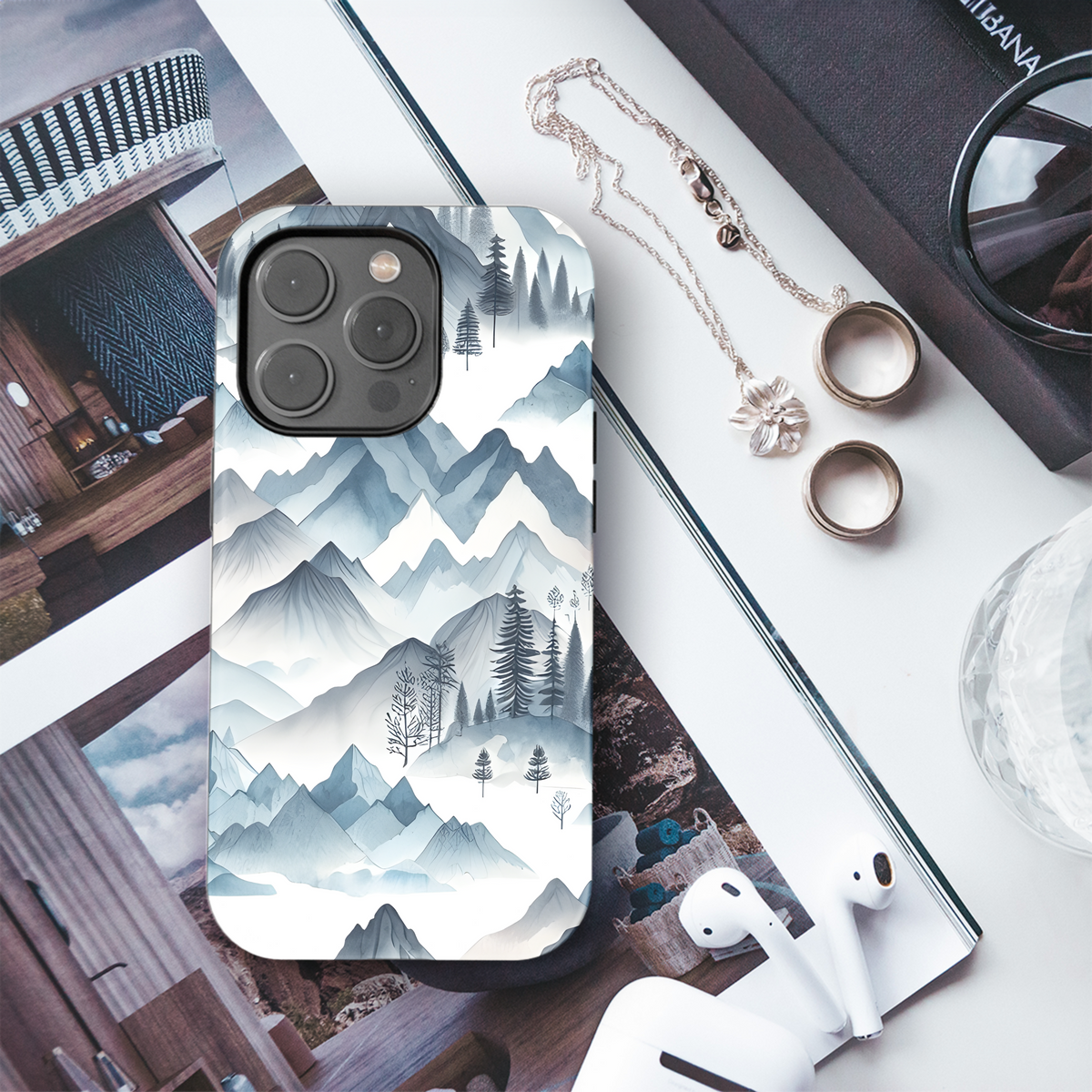 Watercolor Mountain Painting Phone Case iPhone Samsung Cover Pixel 3164 - Image 3