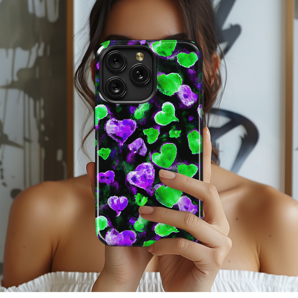 Watercolor Neon Hearts Phone Case iPhone Samsung Cover Pixel 3125 - Image 2