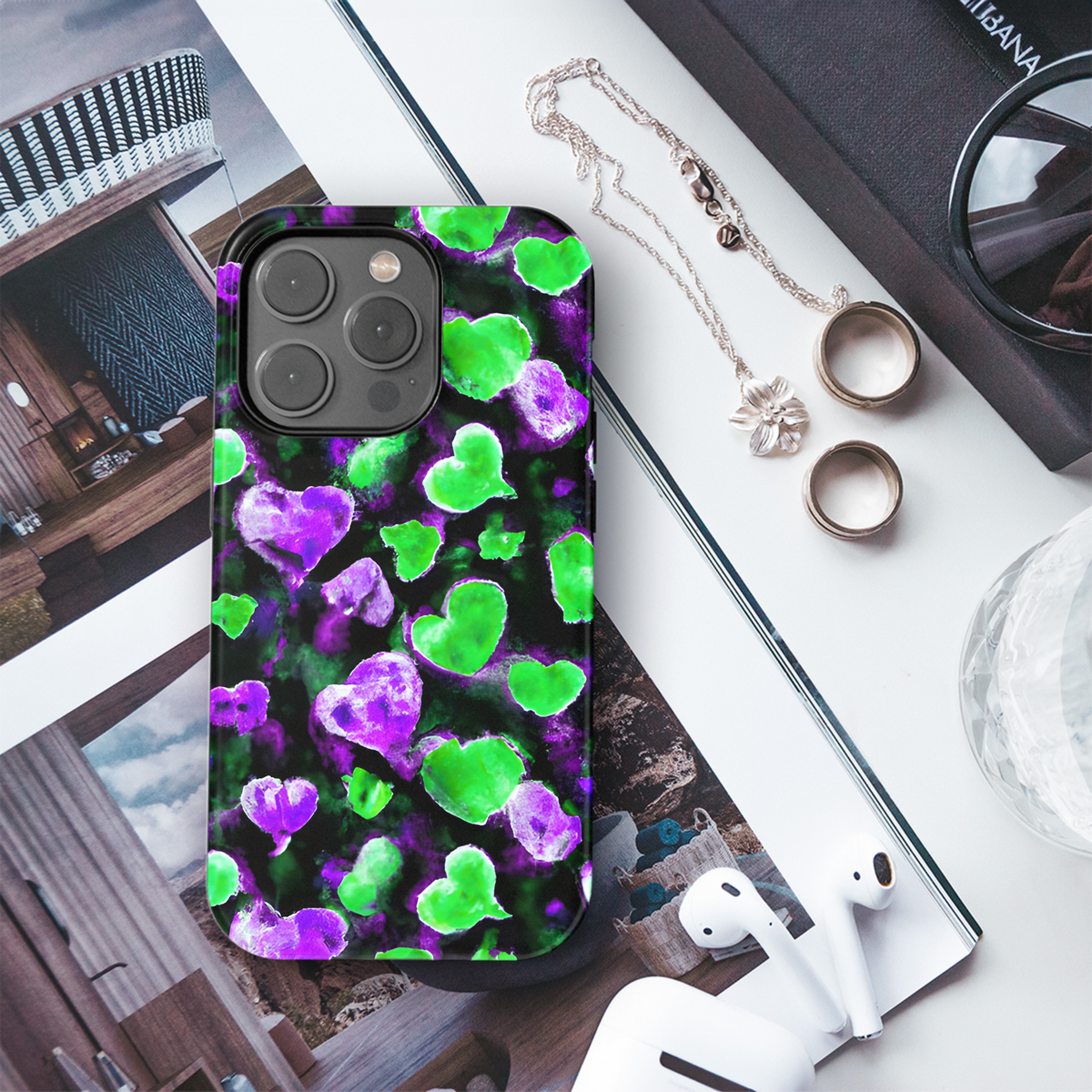 Watercolor Neon Hearts Phone Case iPhone Samsung Cover Pixel 3125 - Image 3