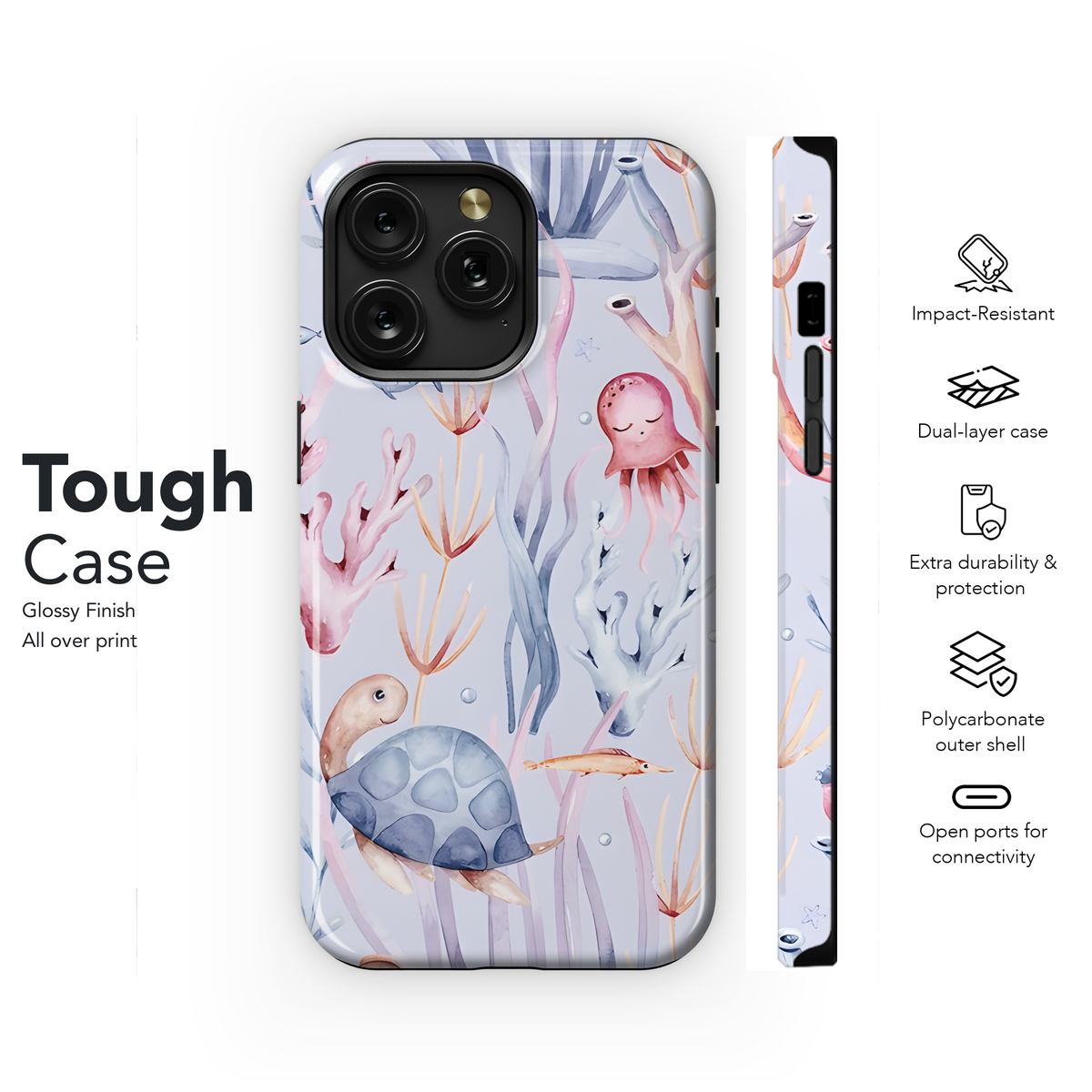 Watercolor Ocean Animal Phone Case iPhone Samsung Cover Pixel 2326 - Image 6