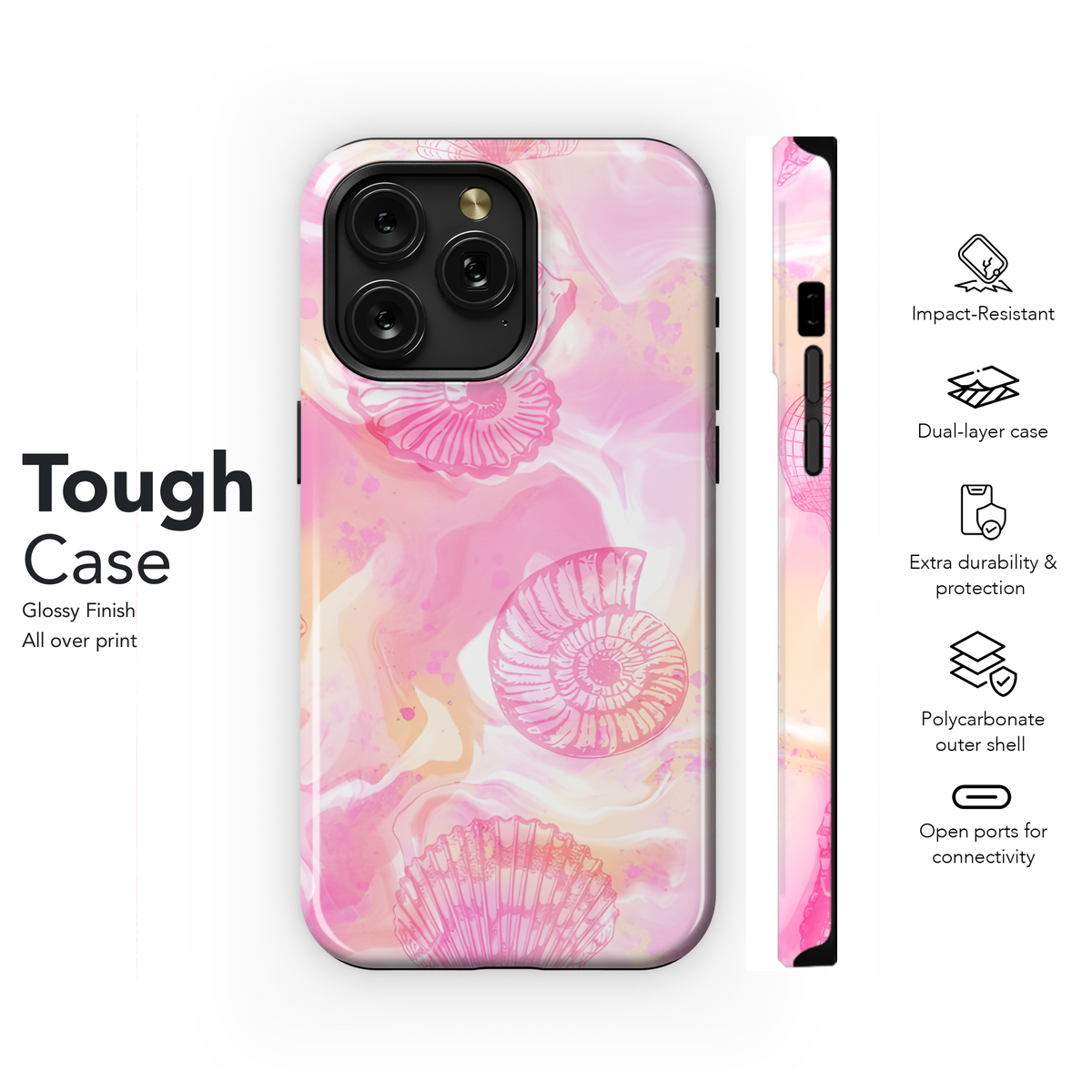 Watercolor Sea Shells Painting Tie Dye Pattern Phone Case iPhone Samsung Cover Pixel 2334 - Image 6