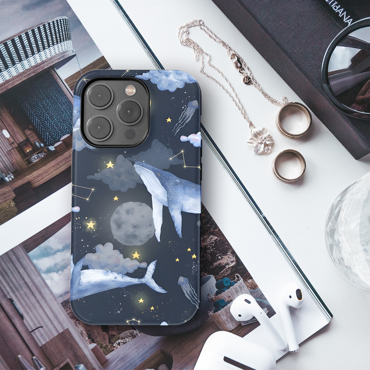 Watercolor Whales Space Clouds Phone Case iPhone Samsung Cover Pixel 2636 - Image 3