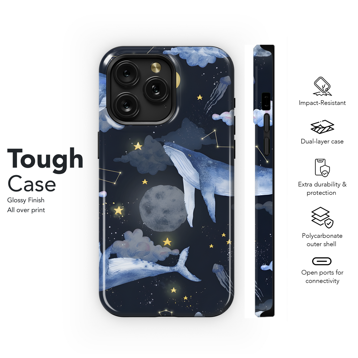 Watercolor Whales Space Clouds Phone Case iPhone Samsung Cover Pixel 2636 - Image 6