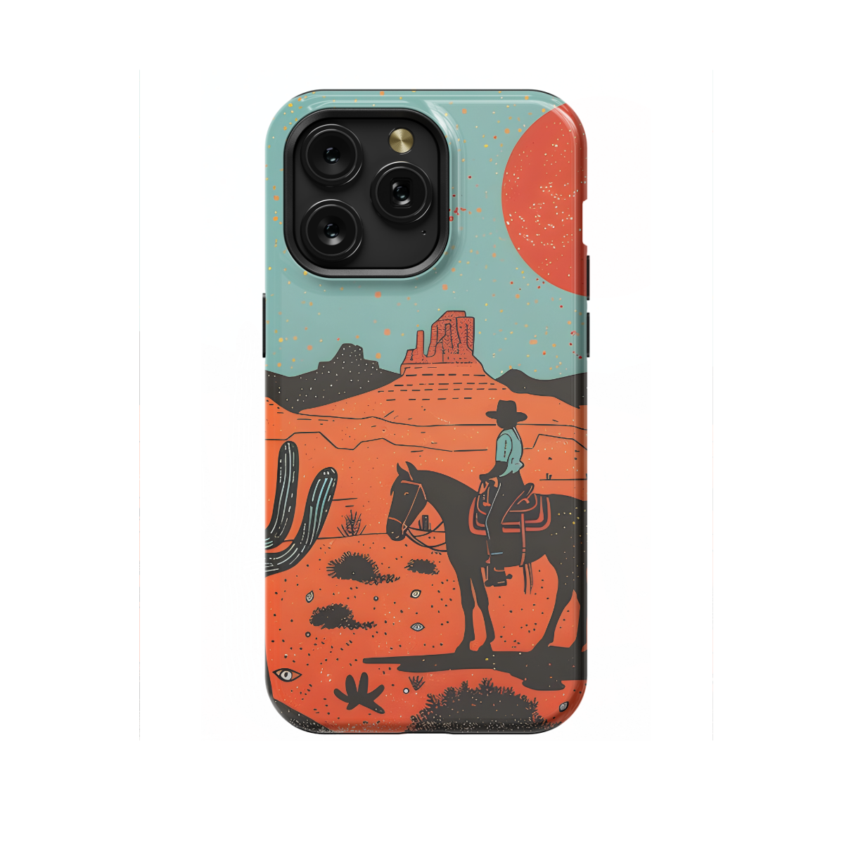 Western Cactus Landscape Man Horse Phone Case iPhone Samsung Cover Pixel 1179 - Image 1