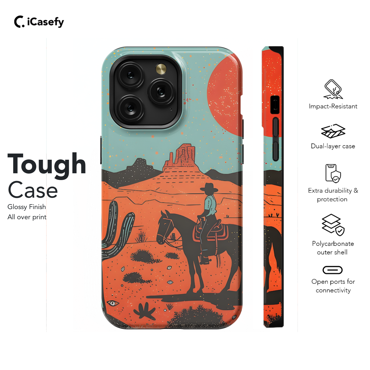 Western Cactus Landscape Man Horse Phone Case iPhone Samsung Cover Pixel 1179 - Image 5