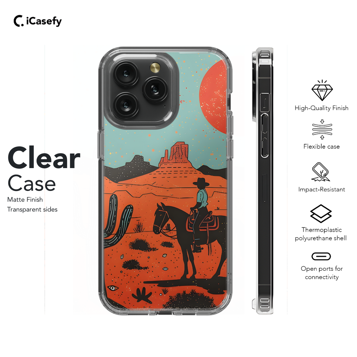 Western Cactus Landscape Man Horse Phone Case iPhone Samsung Cover Pixel 1179 - Image 7