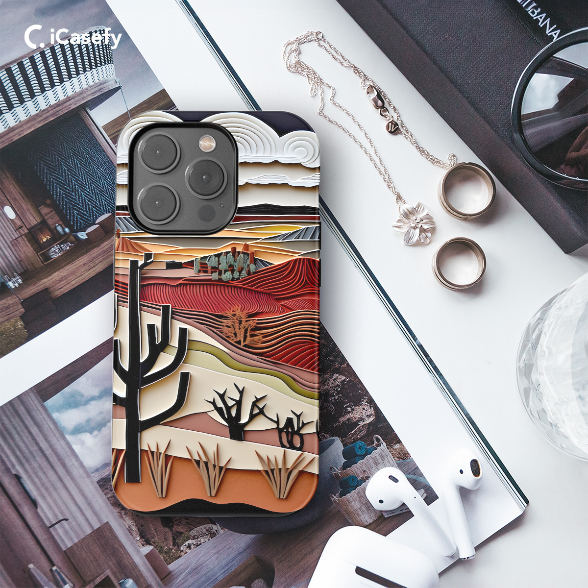 Western Desert Vintage Line Shape Retro Phone Case iPhone Samsung Cover Pixel 1243 - Image 3