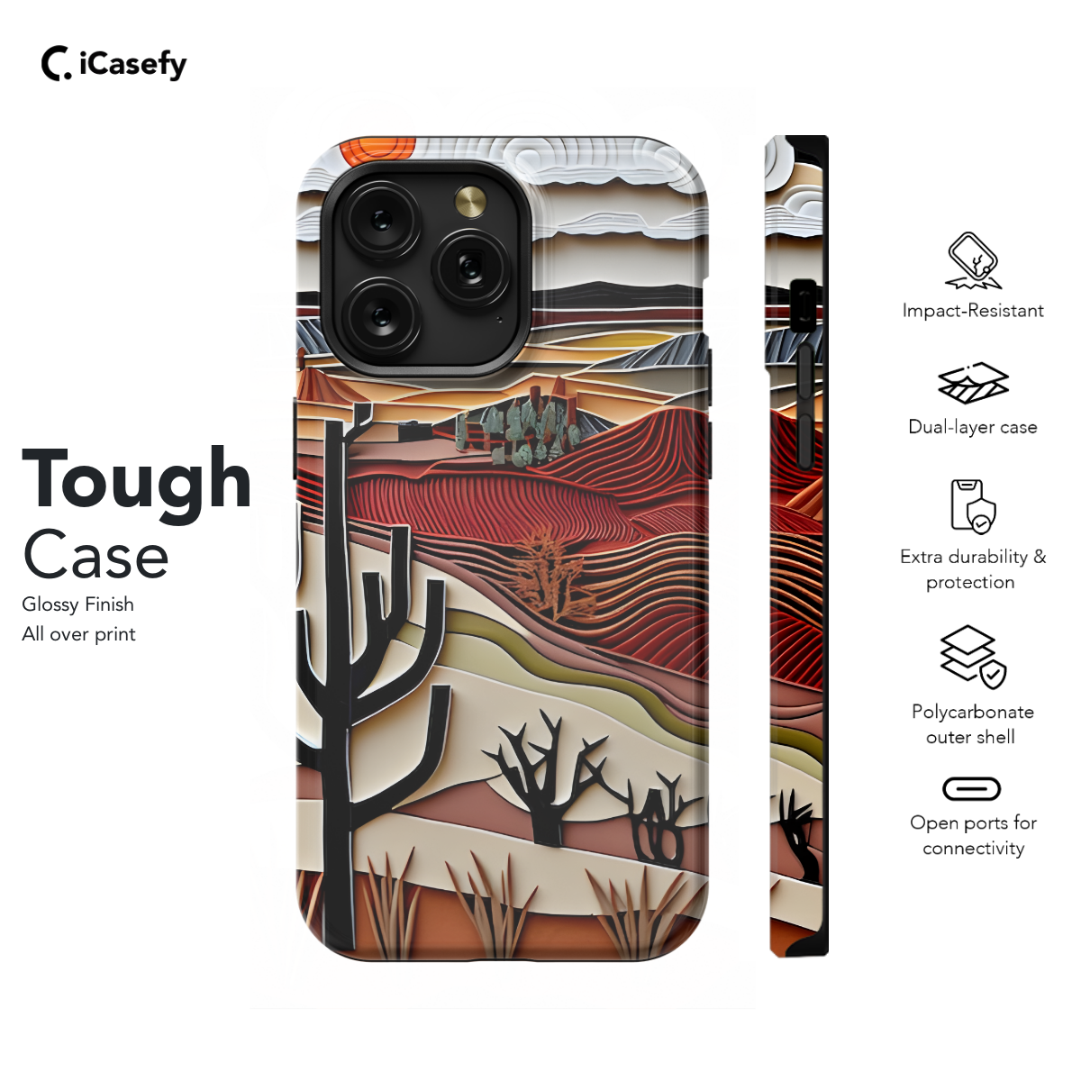 Western Desert Vintage Line Shape Retro Phone Case iPhone Samsung Cover Pixel 1243 - Image 5