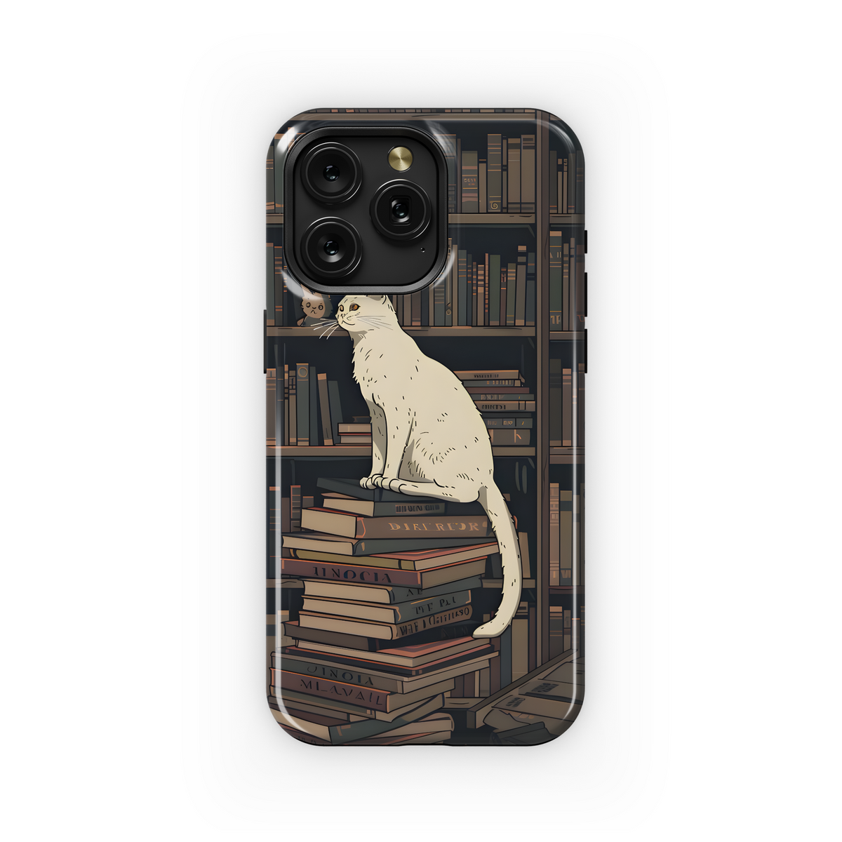 White Cat Book Shelf Phone Case iPhone Samsung Cover Pixel 3618 - Image 1