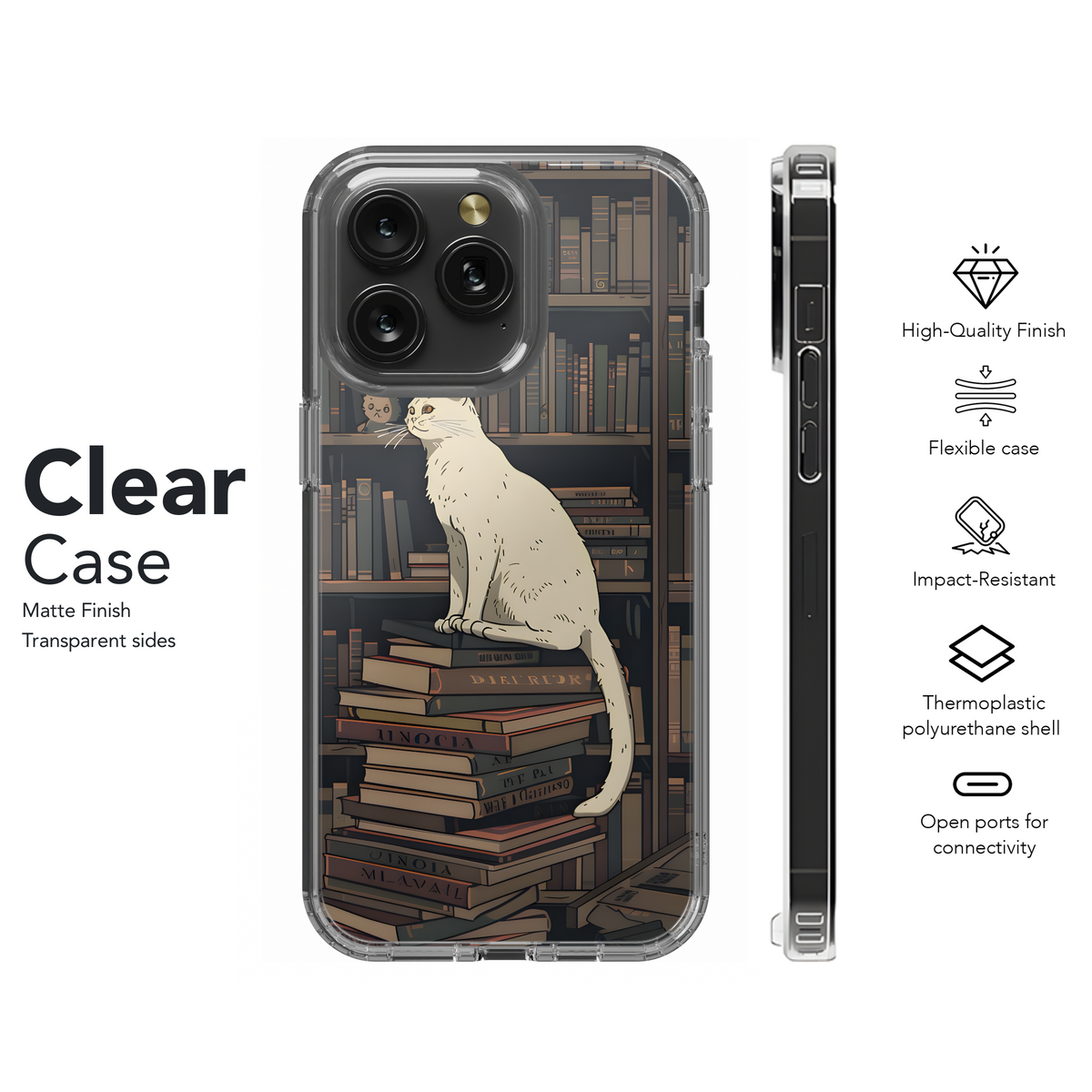 White Cat Book Shelf Phone Case iPhone Samsung Cover Pixel 3618 - Image 8