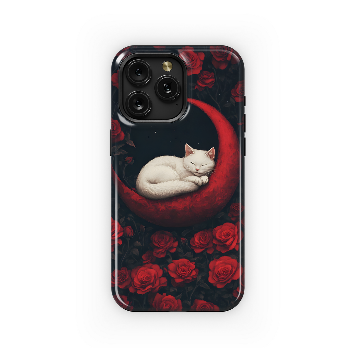 White Cat Red Roses Phone Case iPhone Samsung Cover Pixel 3642 - Image 1