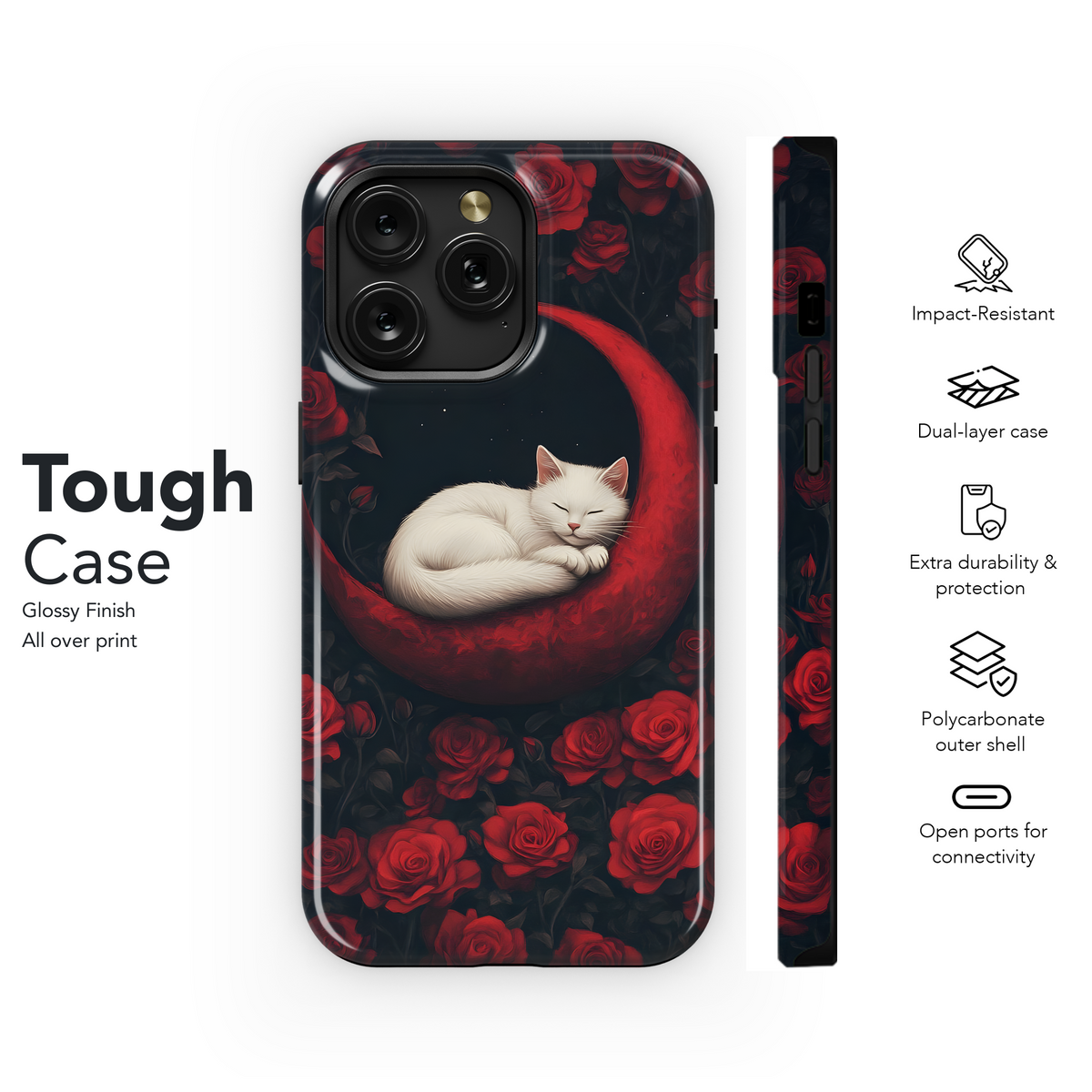 White Cat Red Roses Phone Case iPhone Samsung Cover Pixel 3642 - Image 6