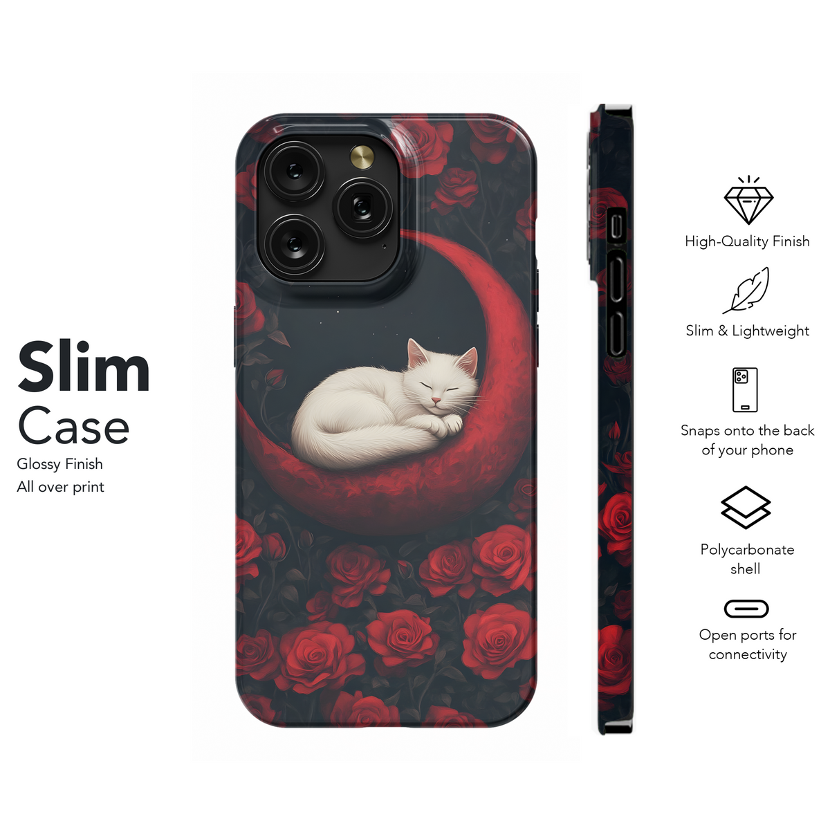 White Cat Red Roses Phone Case iPhone Samsung Cover Pixel 3642 - Image 7