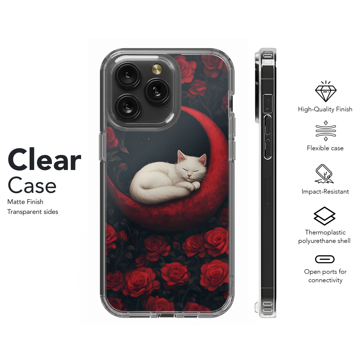 White Cat Red Roses Phone Case iPhone Samsung Cover Pixel 3642 - Image 8