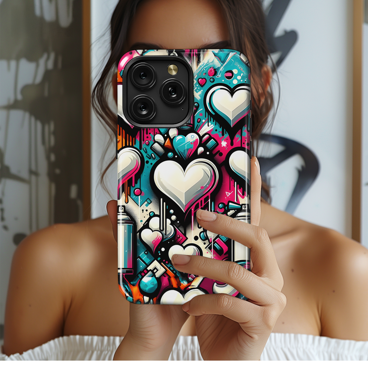 White Heart Graffiti Phone Case iPhone Samsung Cover Pixel 3157 - Image 2