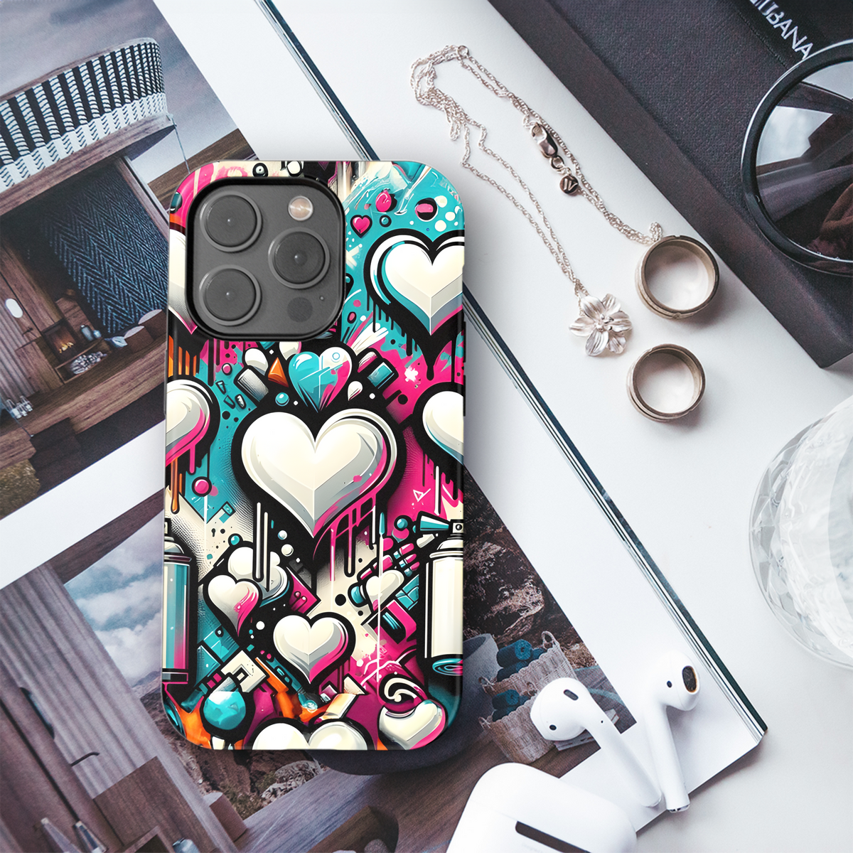 White Heart Graffiti Phone Case iPhone Samsung Cover Pixel 3157 - Image 3