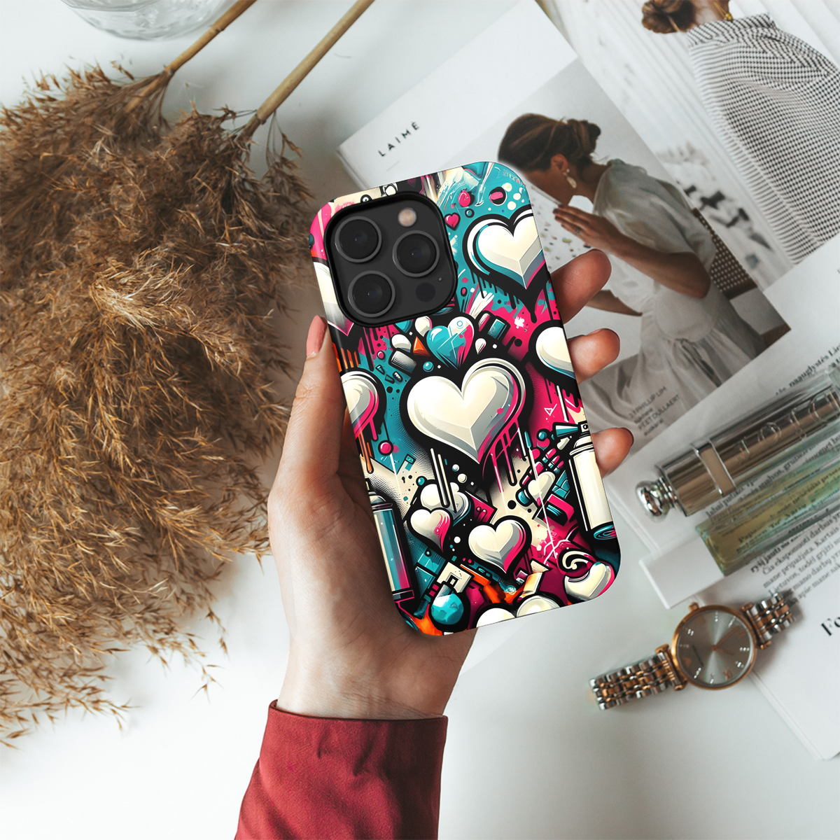 White Heart Graffiti Phone Case iPhone Samsung Cover Pixel 3157 - Image 4