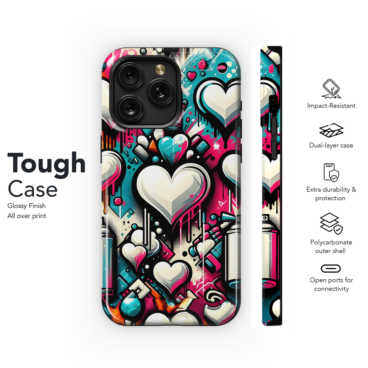 White Heart Graffiti Phone Case iPhone Samsung Cover Pixel 3157 - Image 6