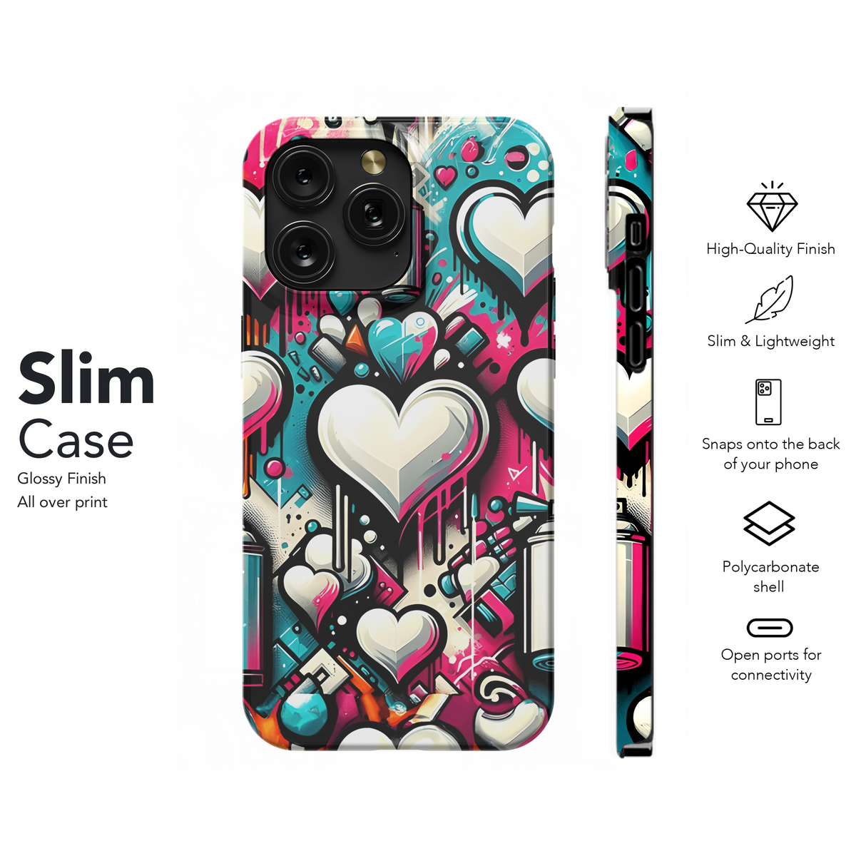 White Heart Graffiti Phone Case iPhone Samsung Cover Pixel 3157 - Image 7