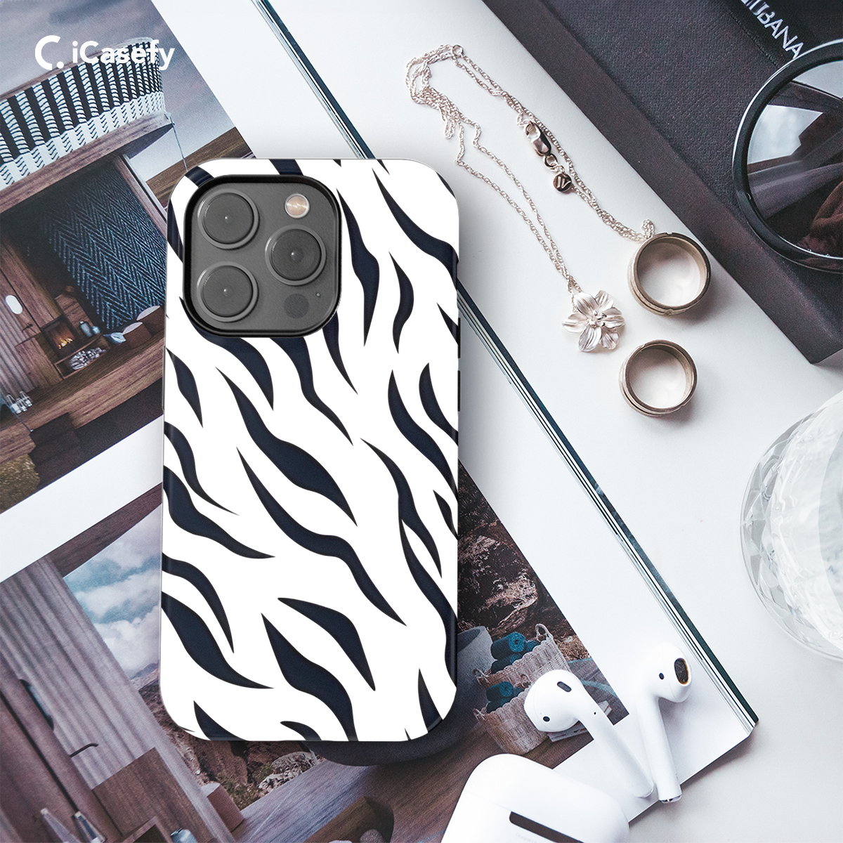 White Monochrome Zebra Print Phone Case iPhone Samsung Cover Pixel 1294 - Image 3