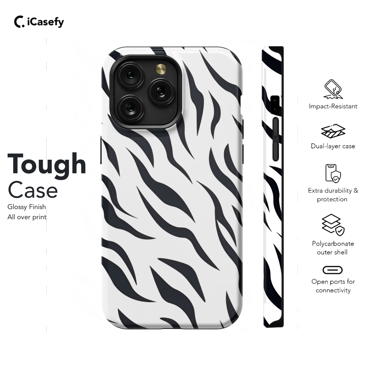 White Monochrome Zebra Print Phone Case iPhone Samsung Cover Pixel 1294 - Image 5