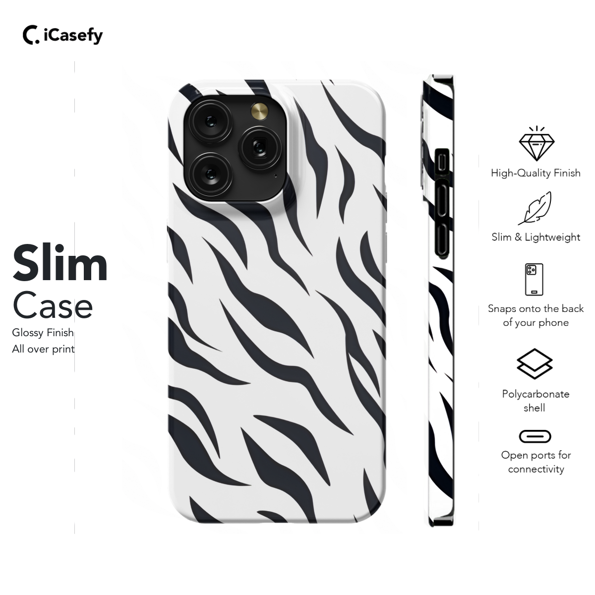 White Monochrome Zebra Print Phone Case iPhone Samsung Cover Pixel 1294 - Image 6