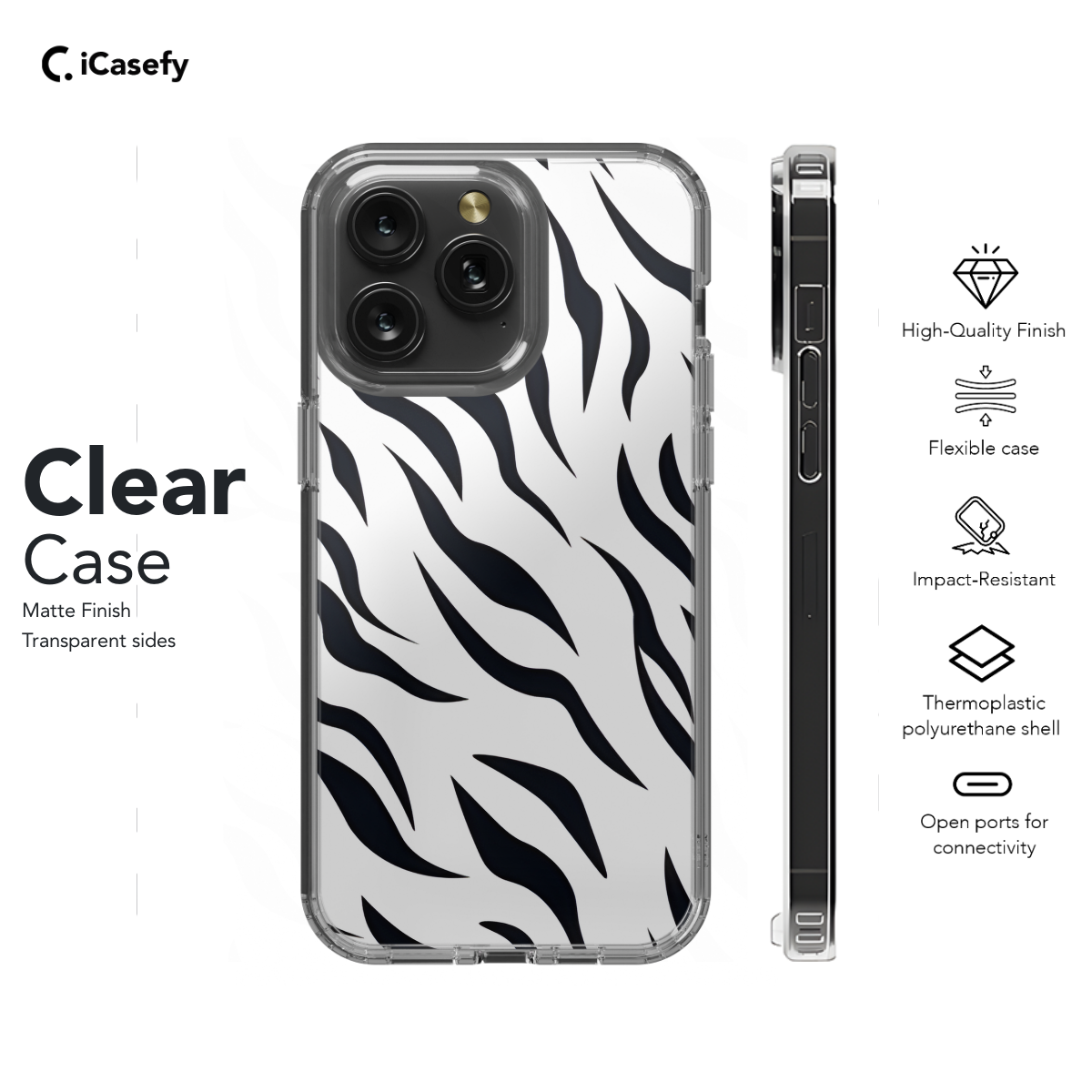 White Monochrome Zebra Print Phone Case iPhone Samsung Cover Pixel 1294 - Image 7