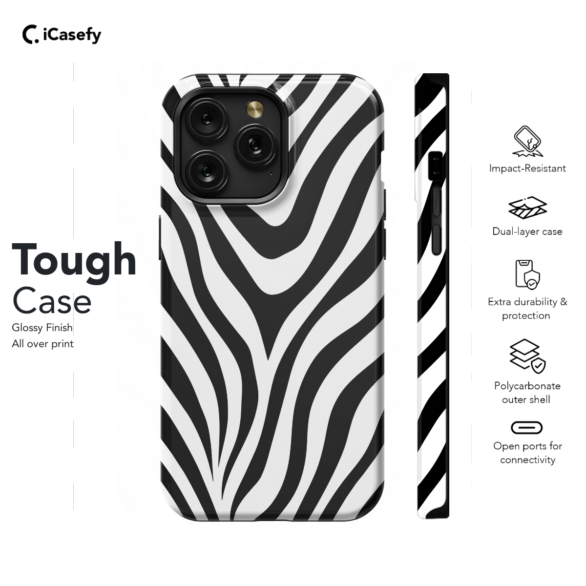 White Monochrome Zebra Print Phone Case iPhone Samsung Cover Pixel 1295 - Image 5