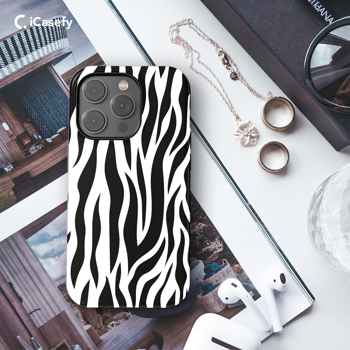 White Tiger Print Stripes Phone Case iPhone Samsung Cover Pixel 1296 - Image 3