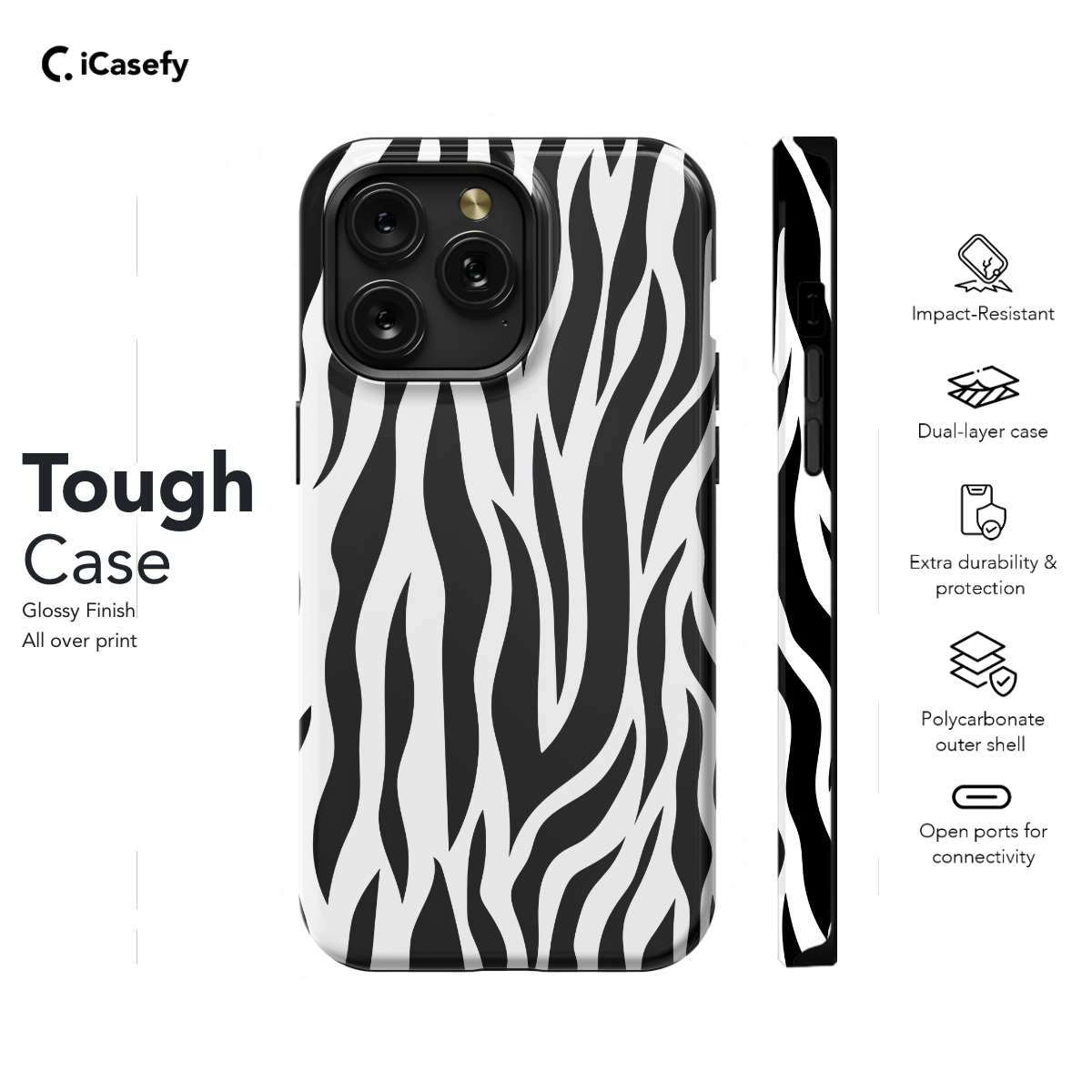 White Tiger Print Stripes Phone Case iPhone Samsung Cover Pixel 1296 - Image 5