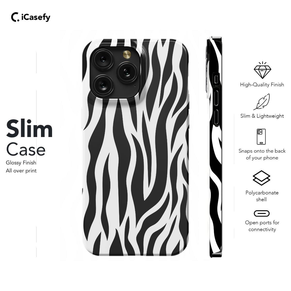 White Tiger Print Stripes Phone Case iPhone Samsung Cover Pixel 1296 - Image 6