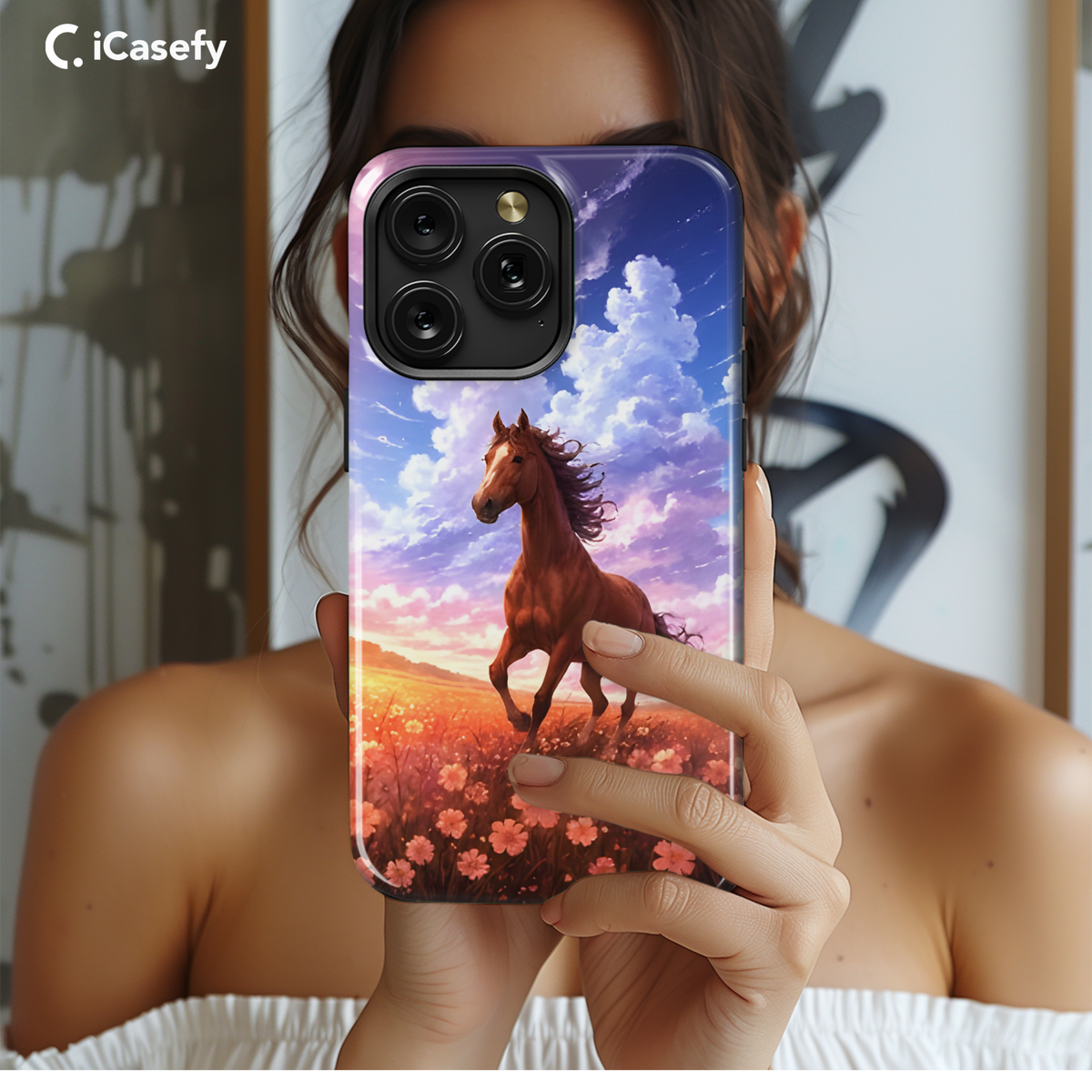 Wild Horse Meadow Flowers Phone Case iPhone Samsung Cover Pixel 1811 - Image 2