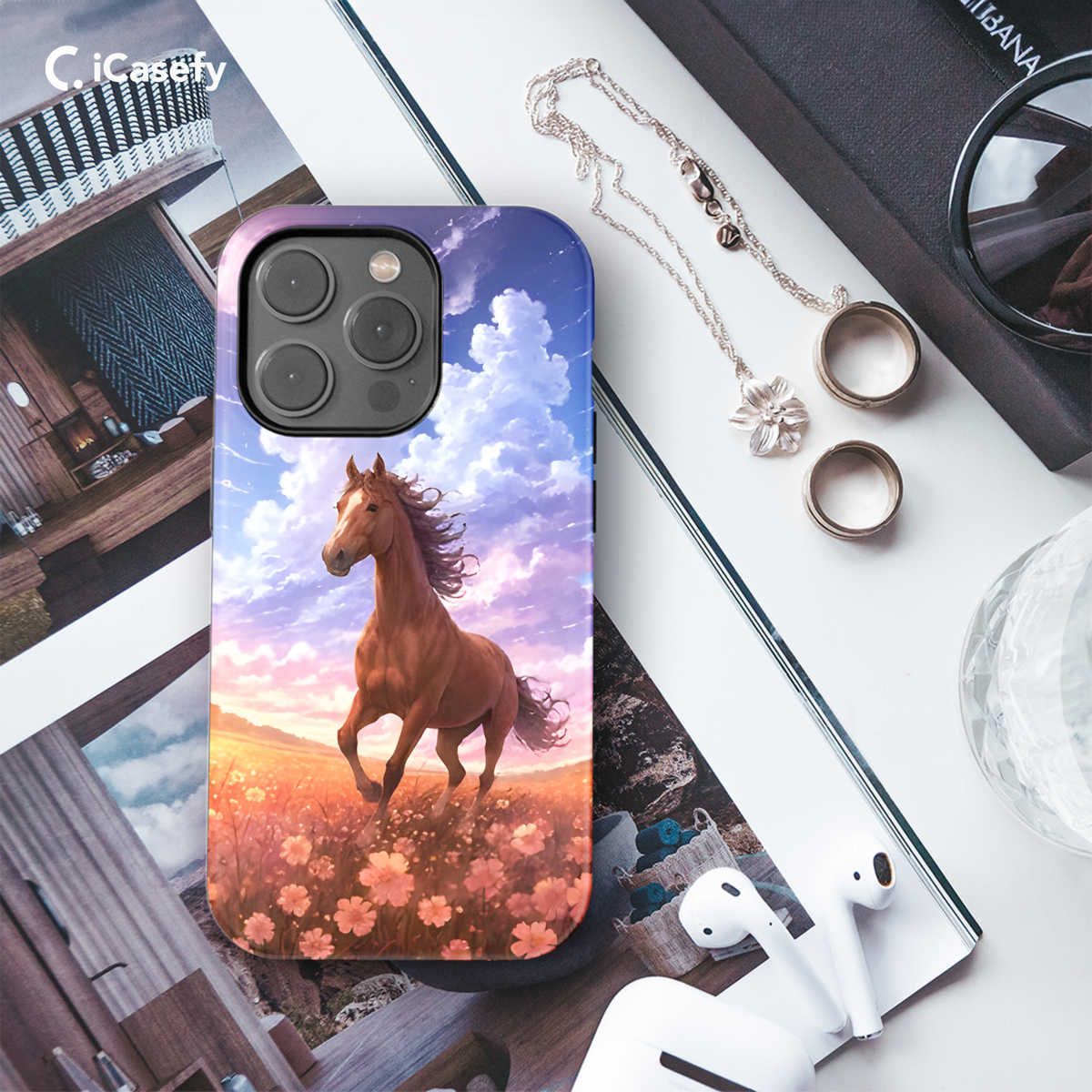 Wild Horse Meadow Flowers Phone Case iPhone Samsung Cover Pixel 1811 - Image 3